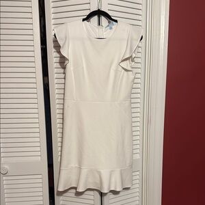 Fitted White Ruffle Sleeve Dress